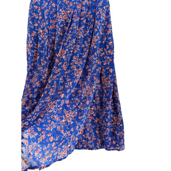 Berthie Paris Maxi Skirt 4 Blue Floral Sheer High Slit Long Lined Bohemian Retro - Picture 3 of 15